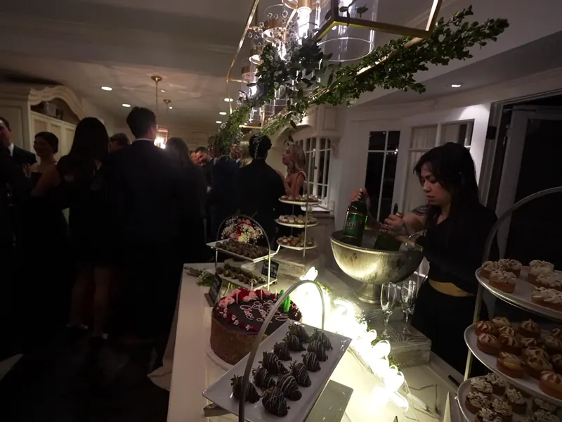 Chafing-dish buffet set indoors for an Aptos family gathering