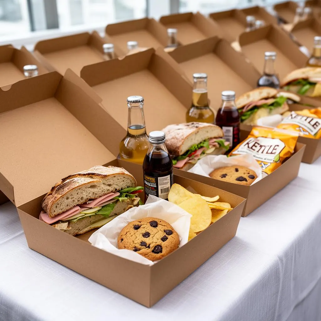 Boxed individual lunches packed for a campus seminar group
