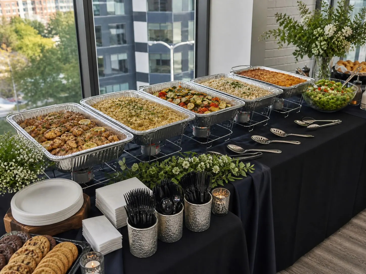 Hot lunch catering trays delivered to a Scotts Valley workplace break room